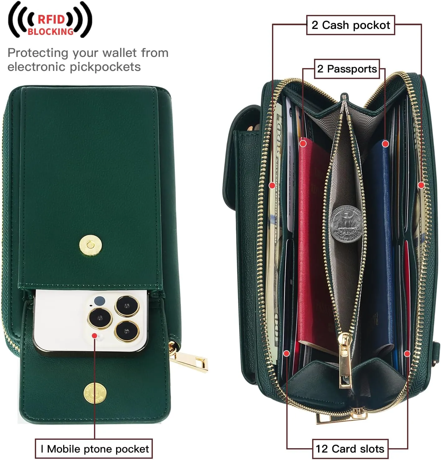 Small Cell Phone Purse Leather with Rfid Wallet Crossbody Bags for Women with Card Slots Adjustable Strap