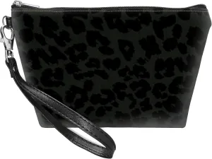 Small Makeup Bag with Wrist Strap, Black Leopards Cosmetic Bags Toiletry Organizer Bag Waterproof Makeup Pouch with Zipper Travel Accessories Stocking Stuffers Gift for Women
