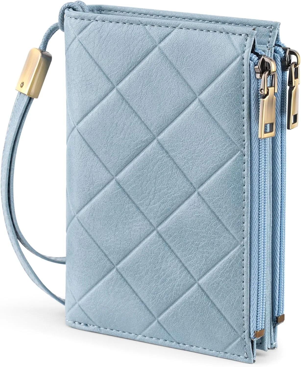 Small Wallet for Women RFID Blocking Leather Trifold Compact Ladies Wristlet Card Wallets with Dual Zipper Coin Pocket ID Window