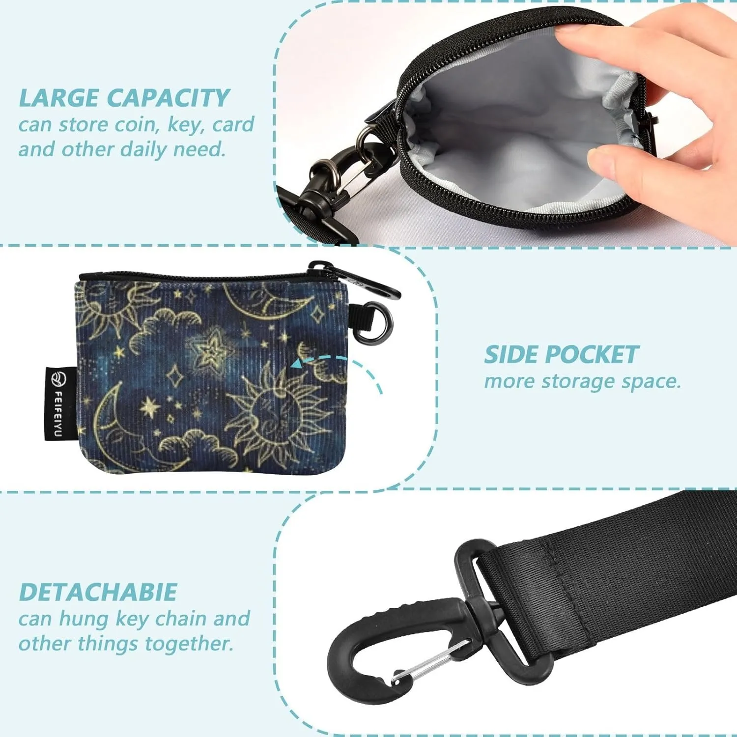 Soleil Cosmos Astrology Wristlet Wallet for Women, Detachable Dual Pouch Wristlet, Mini Zip Around Wallet Portable Coin Purses