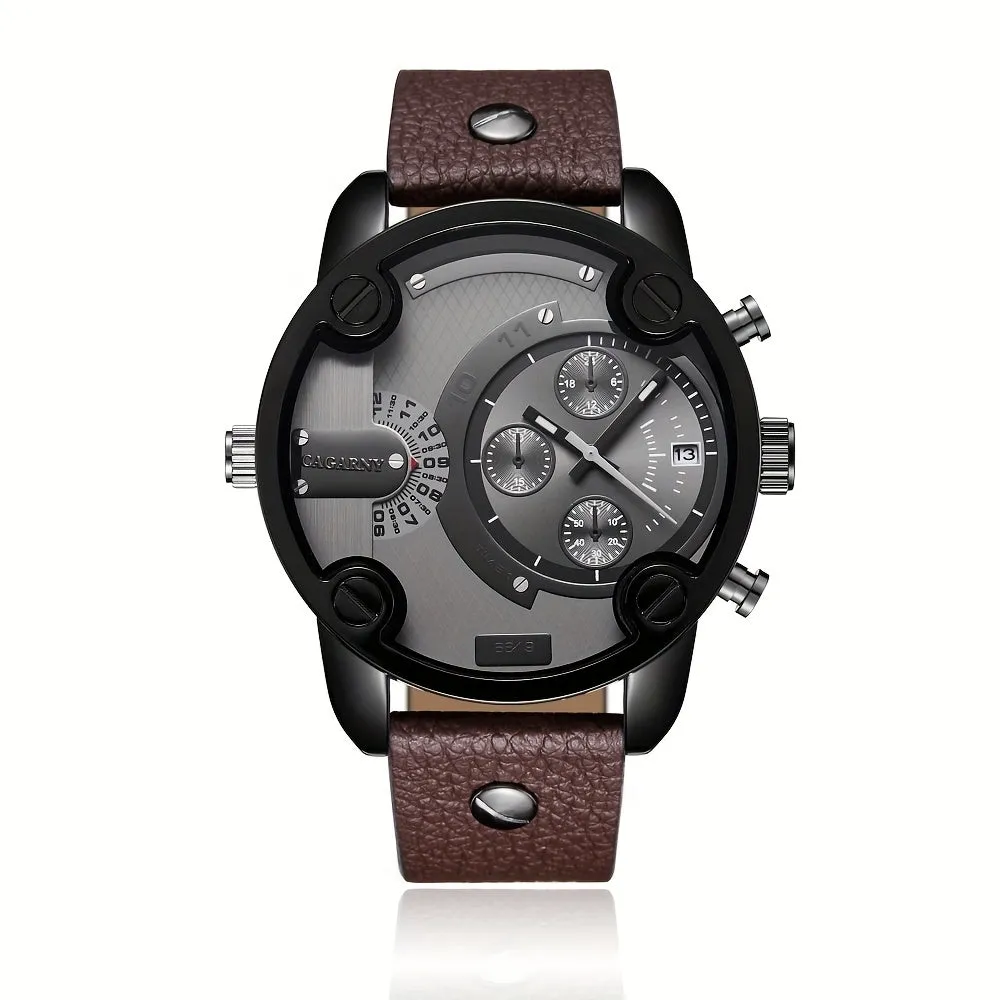 Stylish Mens Watch Sleek Design with Large Dial and Leather Strap