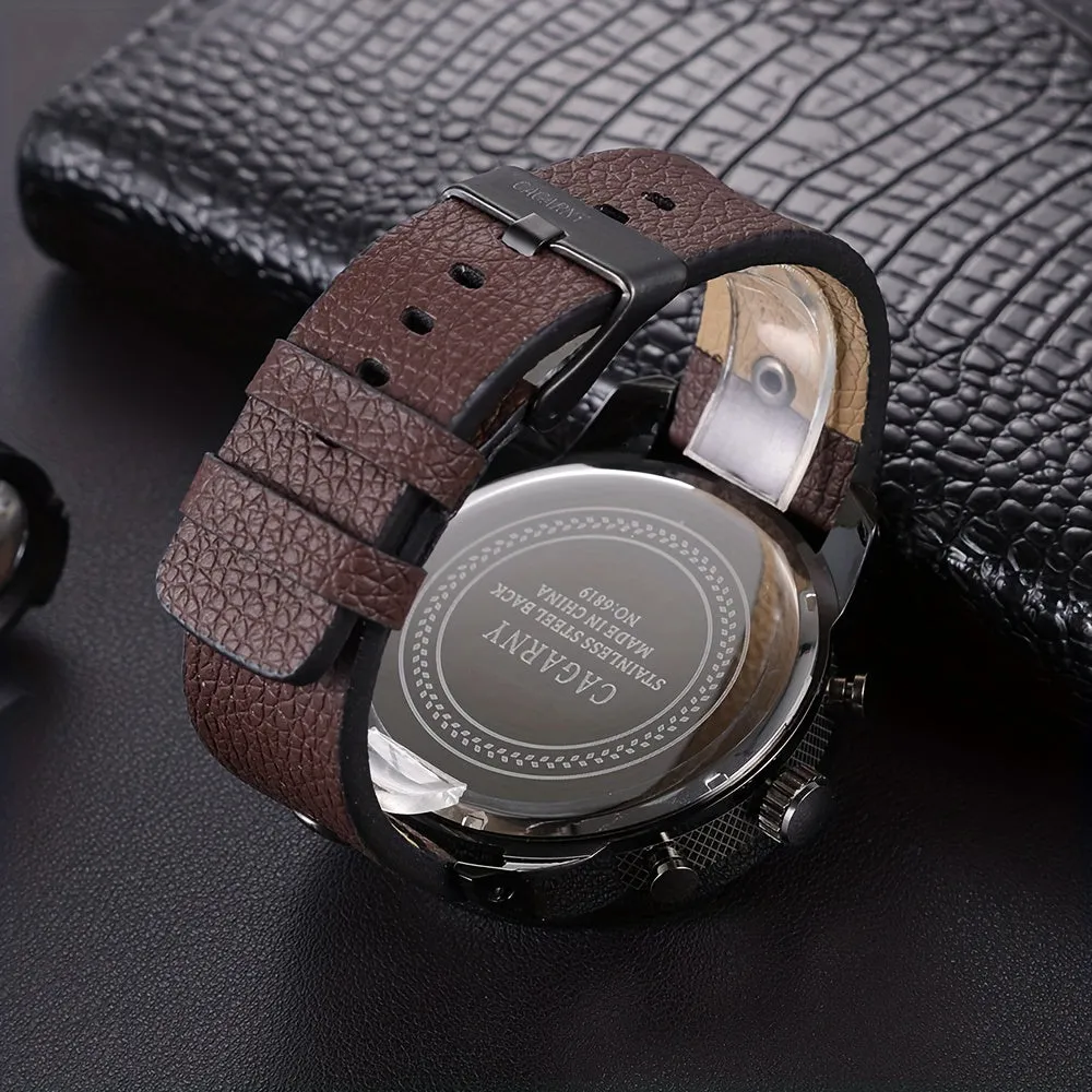 Stylish Mens Watch Sleek Design with Large Dial and Leather Strap
