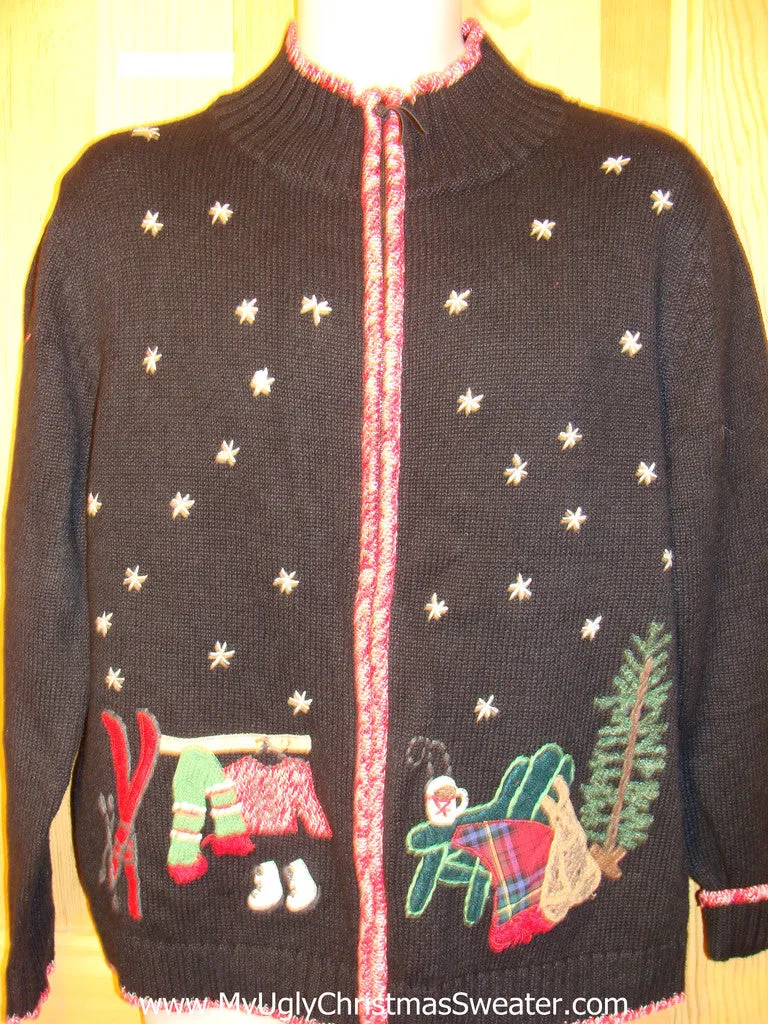 Tacky Ugly Christmas Sweater with 2sided Snowfilled Night Design Getting the Christmas Tree (f211)