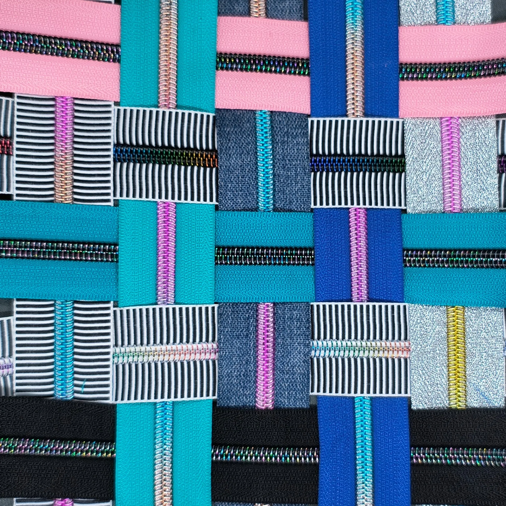 Thin Black and White stripes with Dark Rainbow Gradient Teeth Zipper Tape