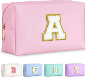 TOPEAST Graduation Gifts - Initial Makeup Bag, Birthday Gifts for 4 5 6 7 8 9 10 11 12 Year Old Girls, Personalized Preppy Cosmetic Bag | Leather Toiletry Bag (Pink A)