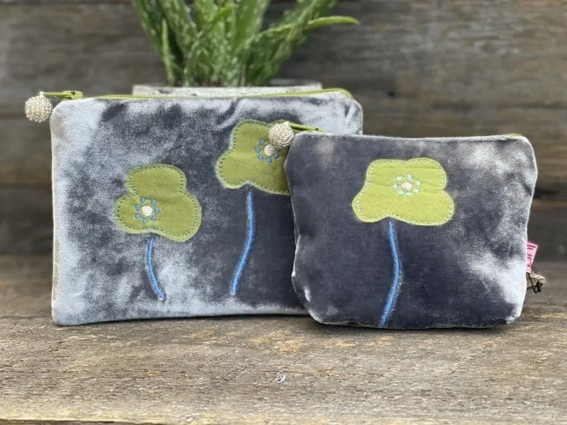 Velvet Poppies Mini Coin Purse - Grey
