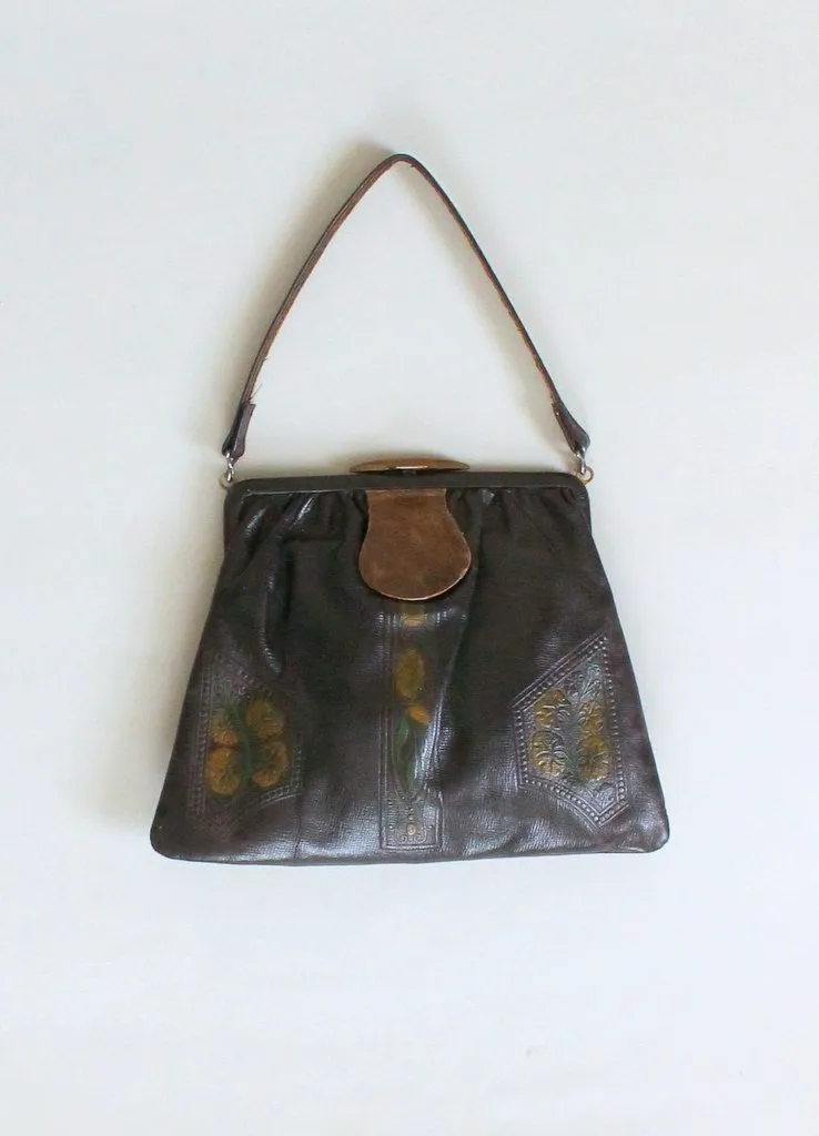 Vintage Early 1920s Dyed Tooled Leather Purse