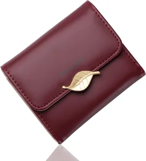 Wallet for Women RFID Blocking PU Leather Leaf Pendant Card Holder Phone Checkbook Organizer Zipper Coin Purse