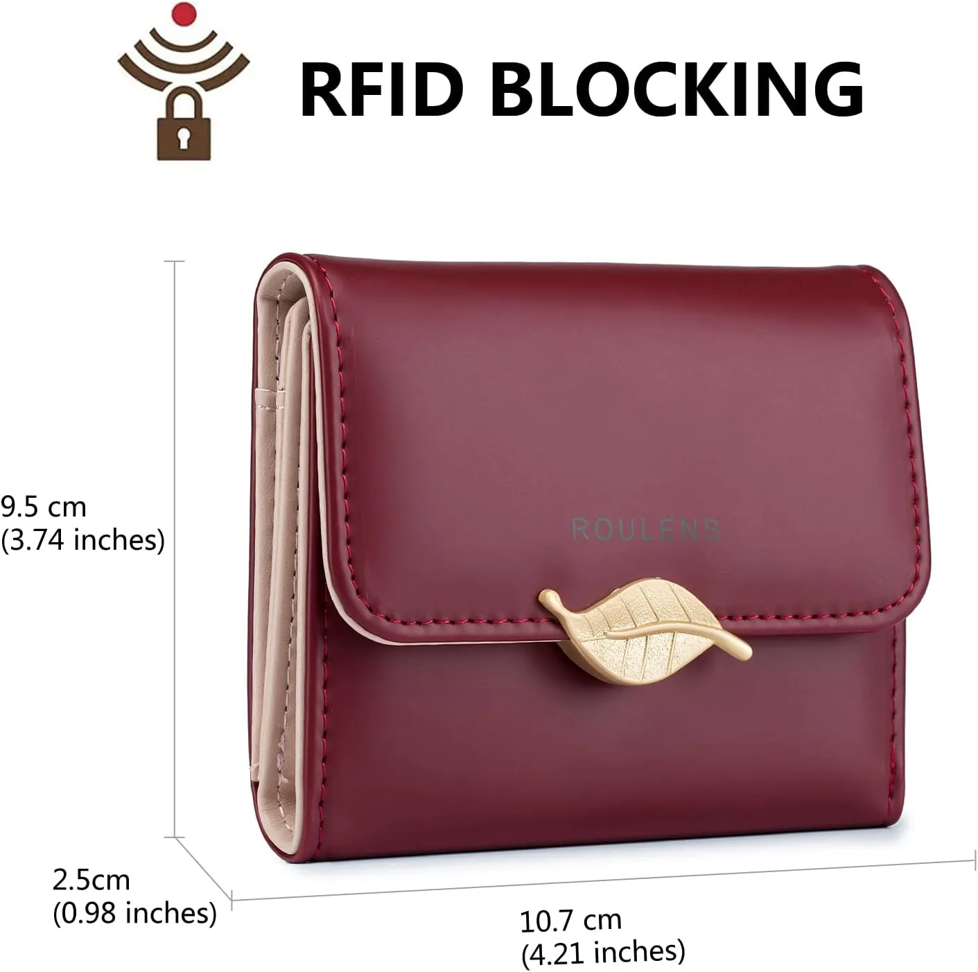 Wallet for Women RFID Blocking PU Leather Leaf Pendant Card Holder Phone Checkbook Organizer Zipper Coin Purse