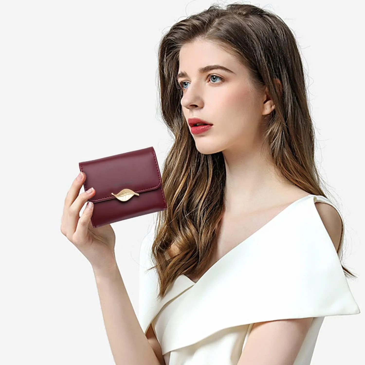 Wallet for Women RFID Blocking PU Leather Leaf Pendant Card Holder Phone Checkbook Organizer Zipper Coin Purse