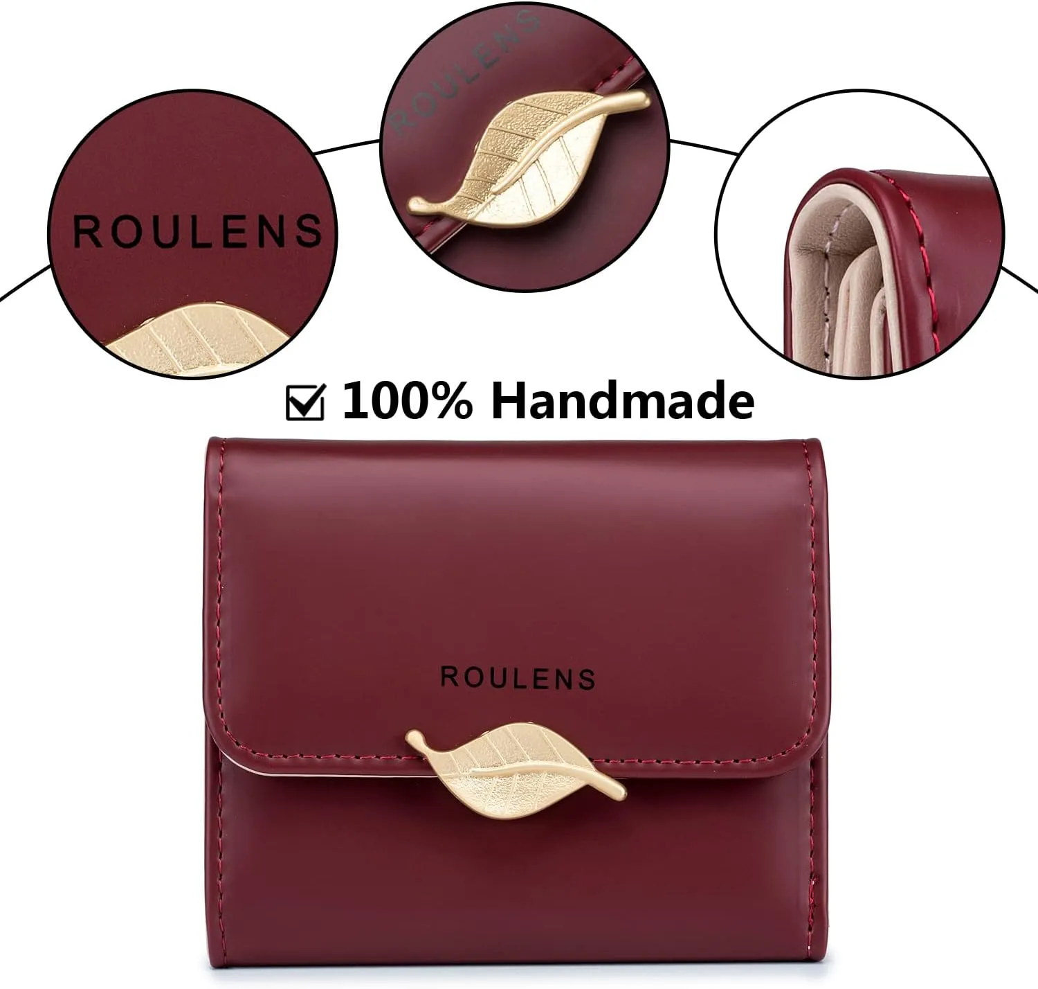Wallet for Women RFID Blocking PU Leather Leaf Pendant Card Holder Phone Checkbook Organizer Zipper Coin Purse