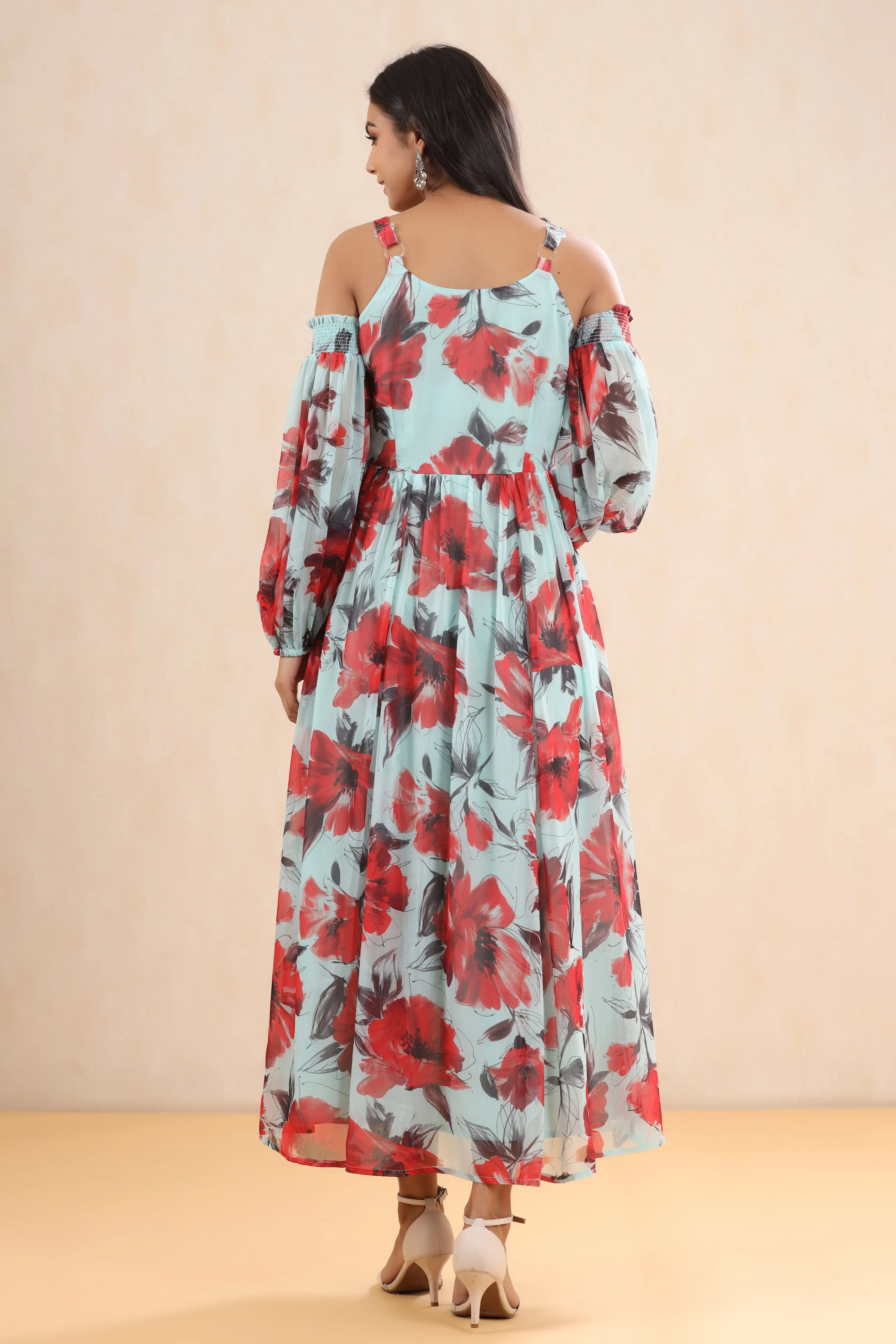 Women Mint Chiffon Printed Dress
