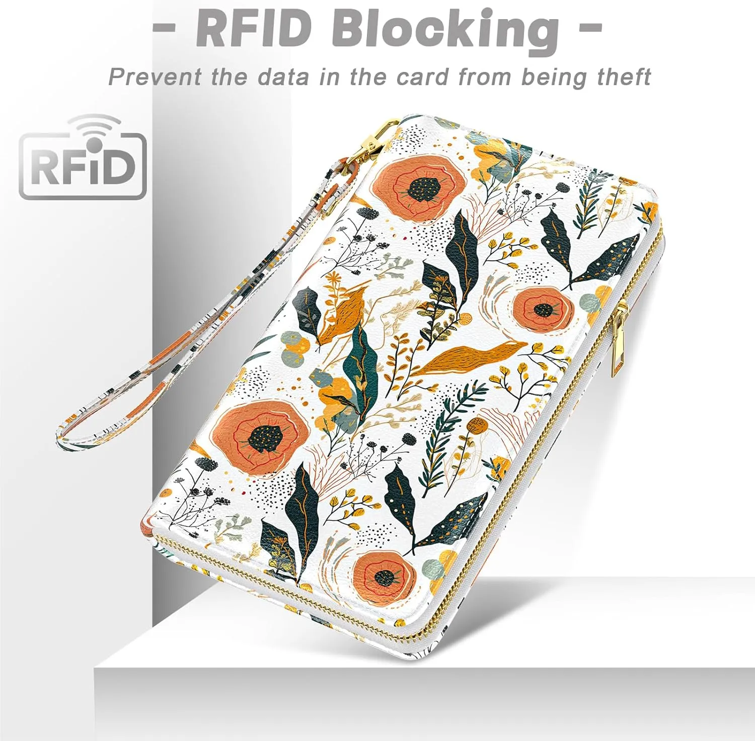 Womens Wallet, RFID Wristlet Wallets for Women, Ladies Clutch Purses, Large Travel Card Holder with Phone Holder