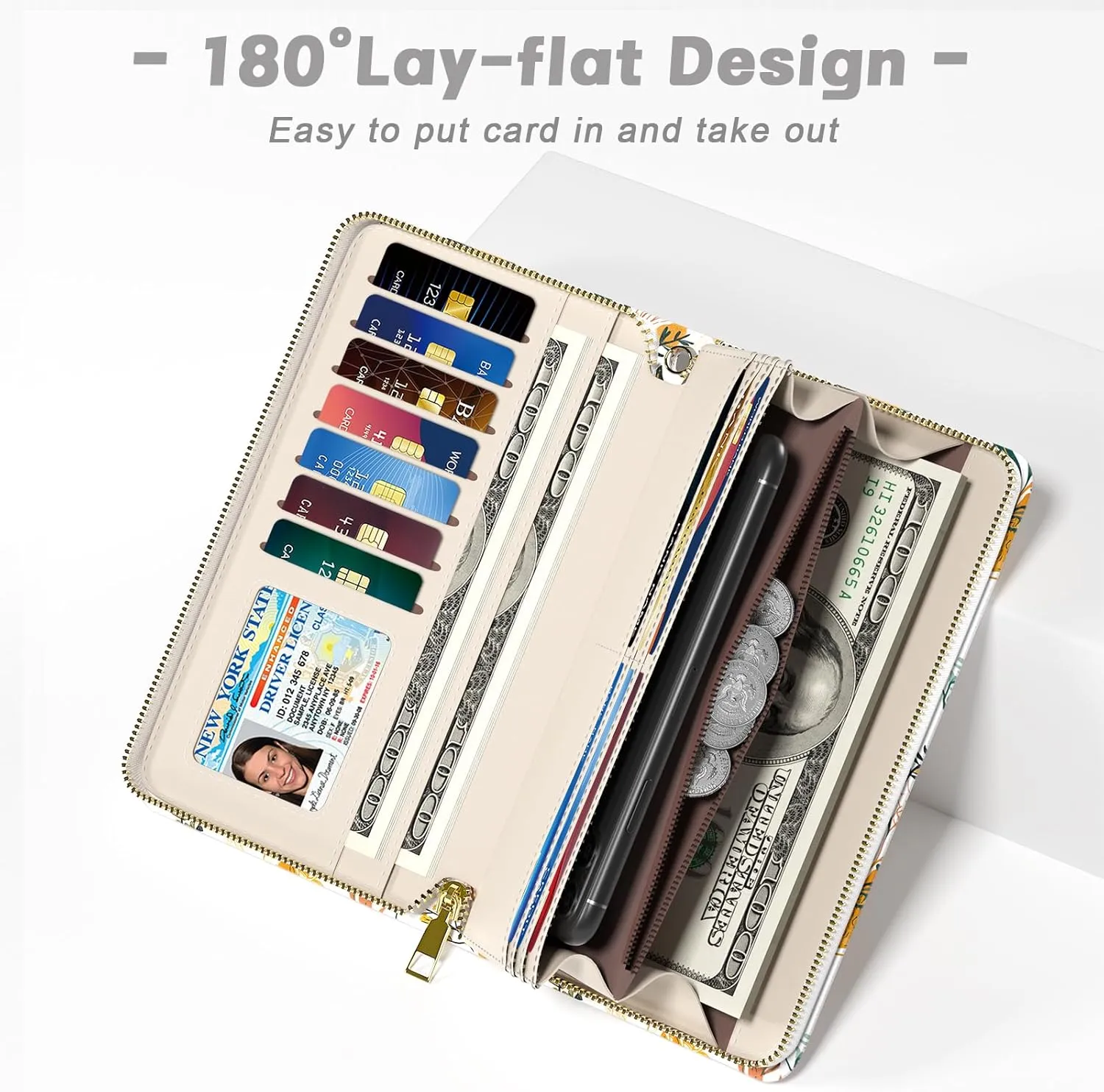 Womens Wallet, RFID Wristlet Wallets for Women, Ladies Clutch Purses, Large Travel Card Holder with Phone Holder